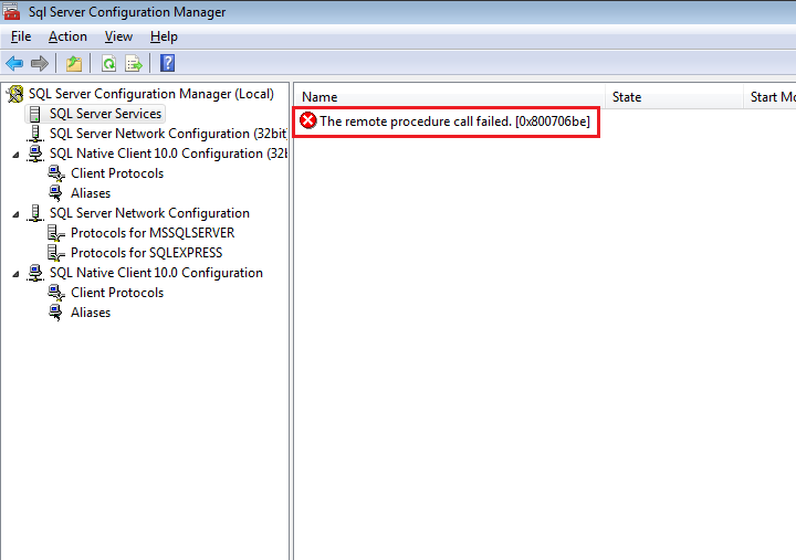SQL Server 0x800706be error