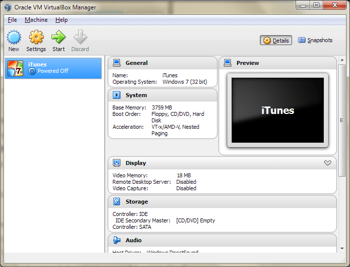 Oracle VirtualBox screenshot