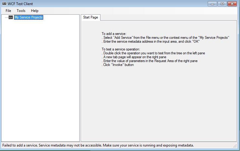 How to hide the wcf test client
