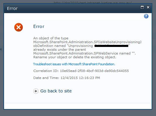 SharePoint error screenshot