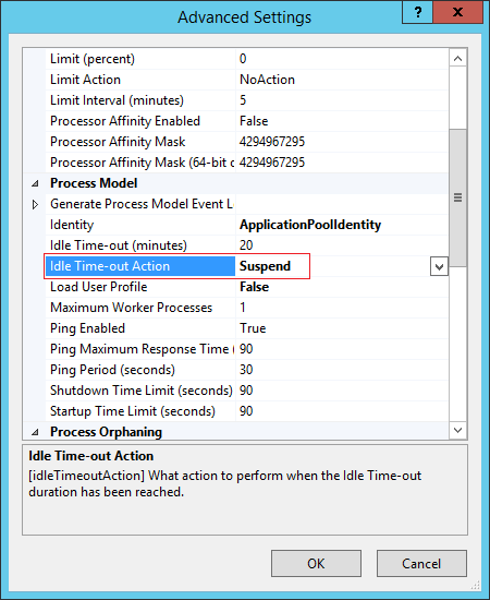 IIS Application Pool Settings Screenshot