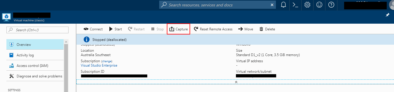 Azure Portal Capture VM Screenshot