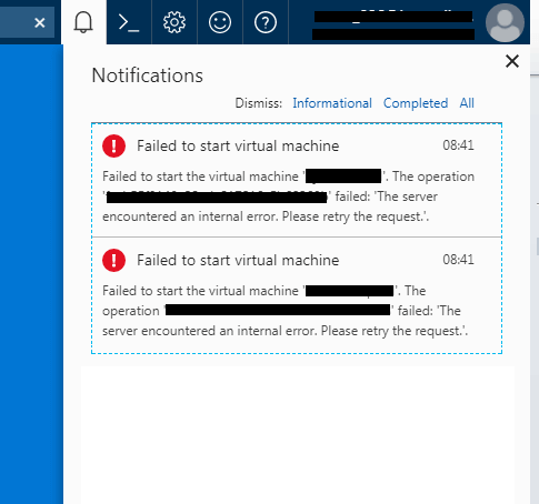 Azure Portal Error Screenshot