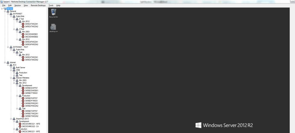 Microsoft Remote Desktop Connection Manager Screenshot