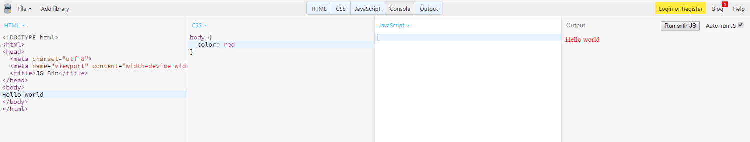 JSBin Screenshot