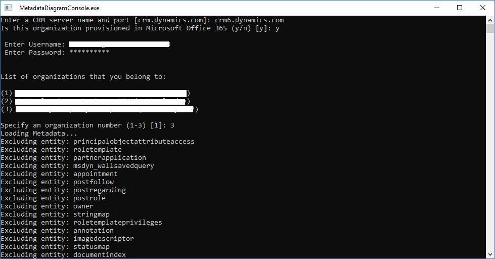 Dynamics CRM Metadata Diagram utility Screenshot