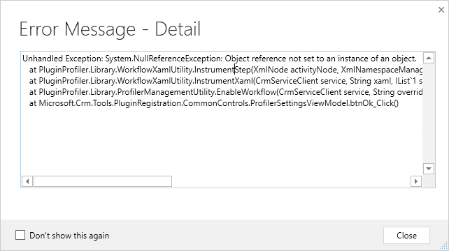 System.NullReferenceException CRM Plugin Registration Screenshot