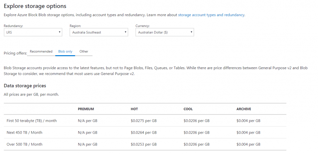 Azure Pricing Calculator Screenshot