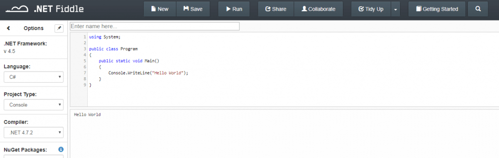 DotNetFiddle Screenshot