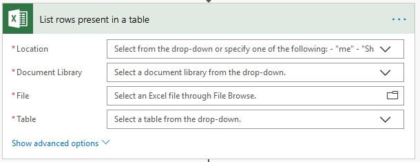 Microsoft Flow Excel