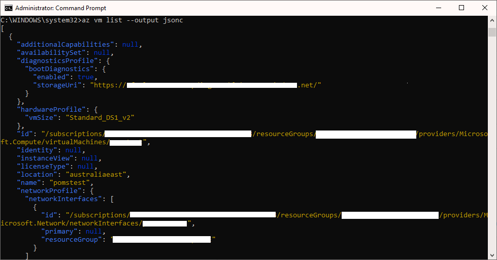 Azure CLI JSONC Screenshot