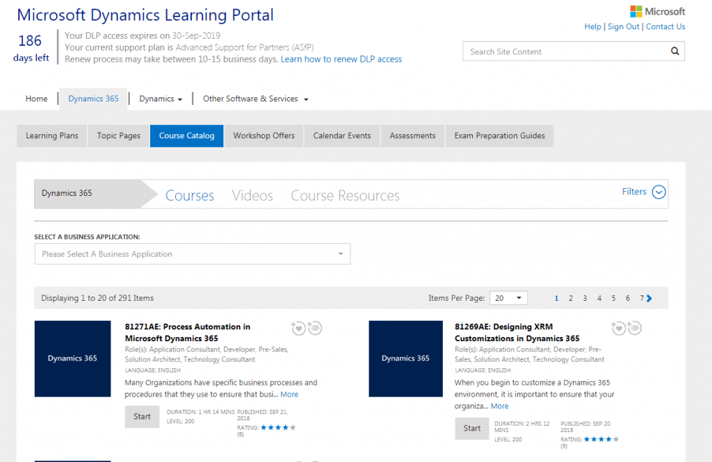 Dynamics Learning Portal Screenshot