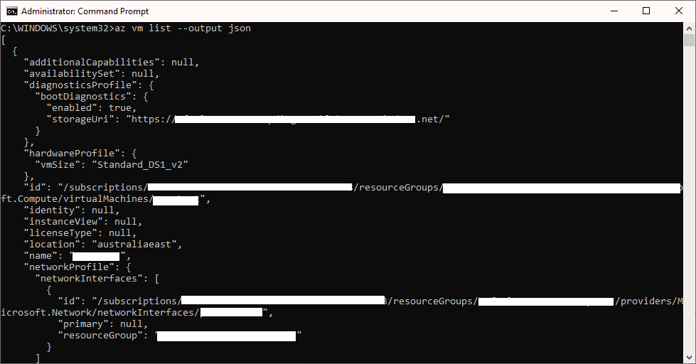 Azure CLI JSON Screenshot