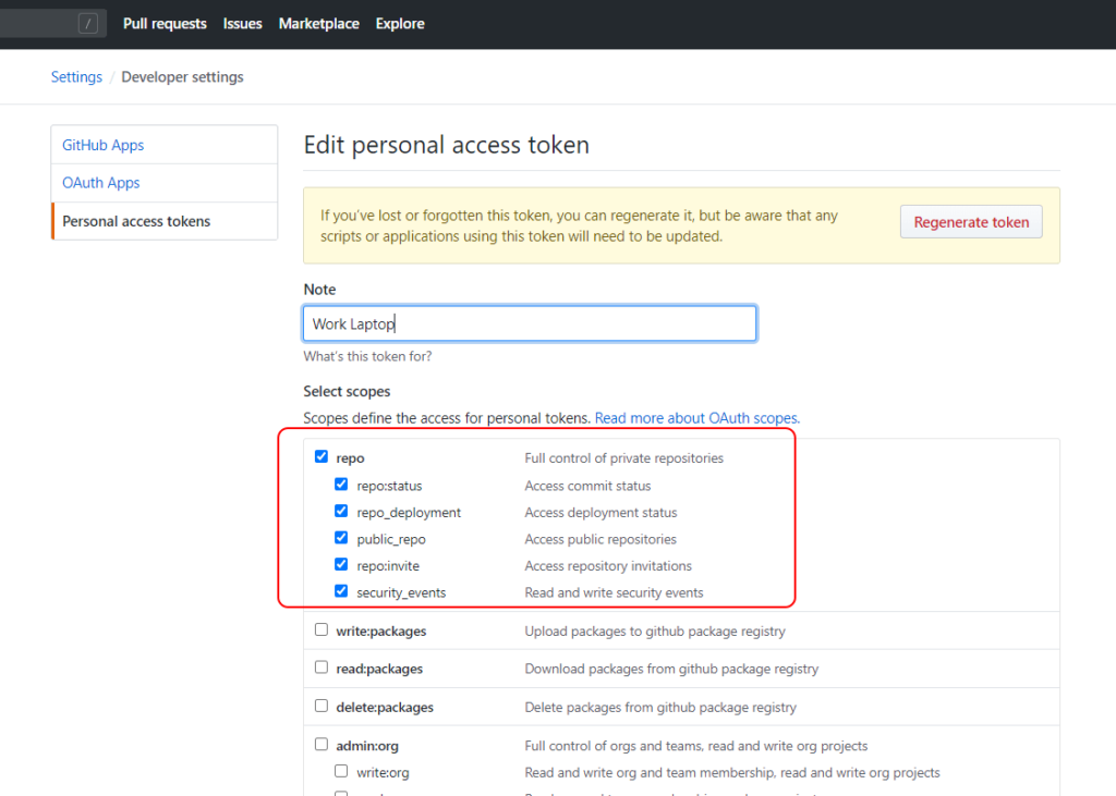 Git Personal Access Token Screenshot