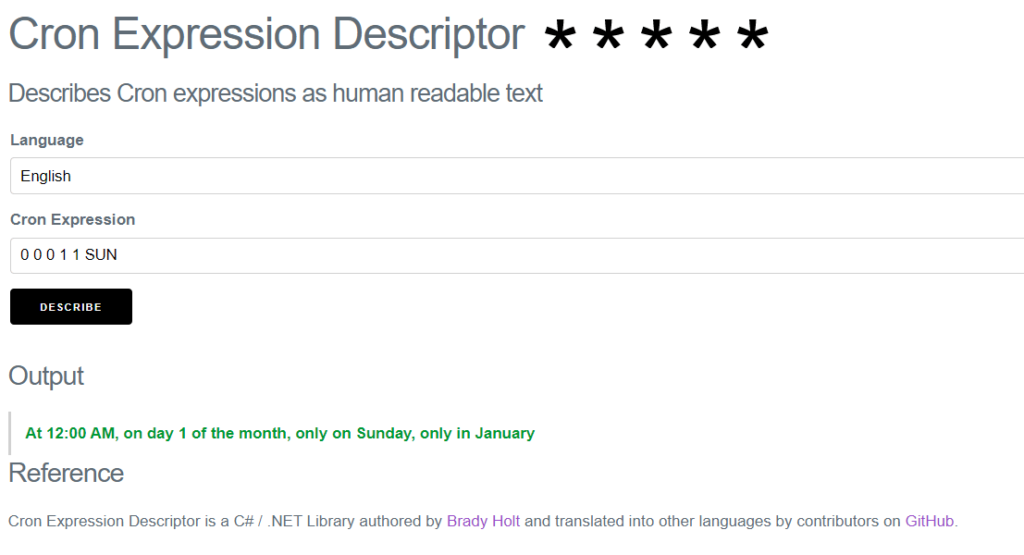 Cron Expression Translator Screenshot