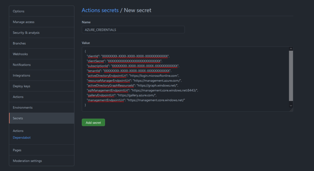 GitHub Secrets Screenshot