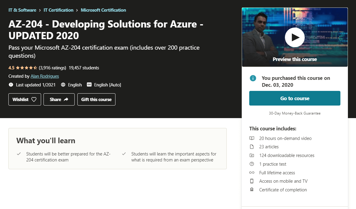 AZ-204 - Developing Solutions for Azure - UPDATED 2020