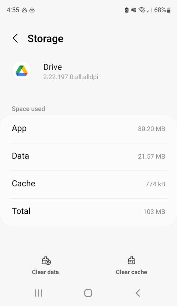 Google Drive App Setting Screenshot