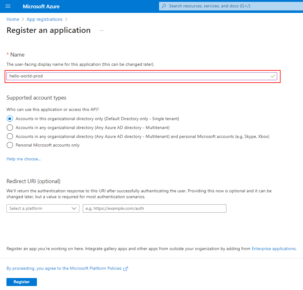Azure Portal App Registrations Screenshot
