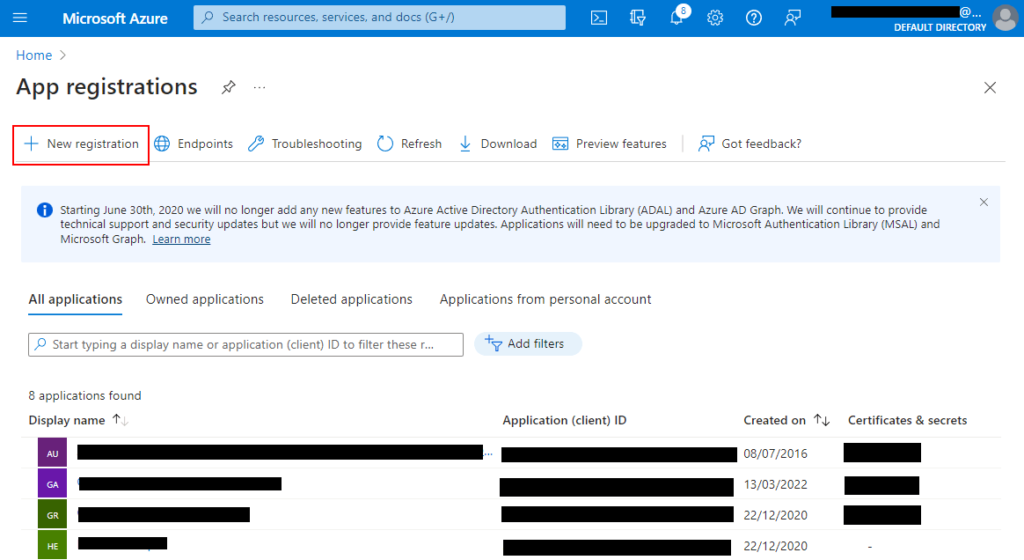 Azure Portal App Registrations Screenshot